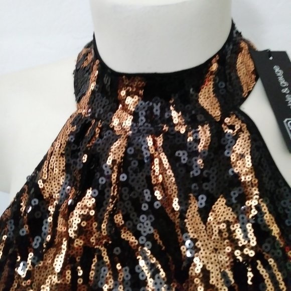 Cable & Gauge Black Gold Sequin Halter Top XS - Picture 7 of 13